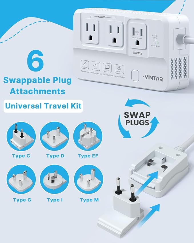 220V to 110V Voltage Converter, VINTAR 2000W Travel Converter