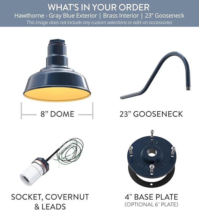 Steel Lighting Co. Hawthorne Barn Light | Outdoor Wall Mounted | 8 inch Dome |
