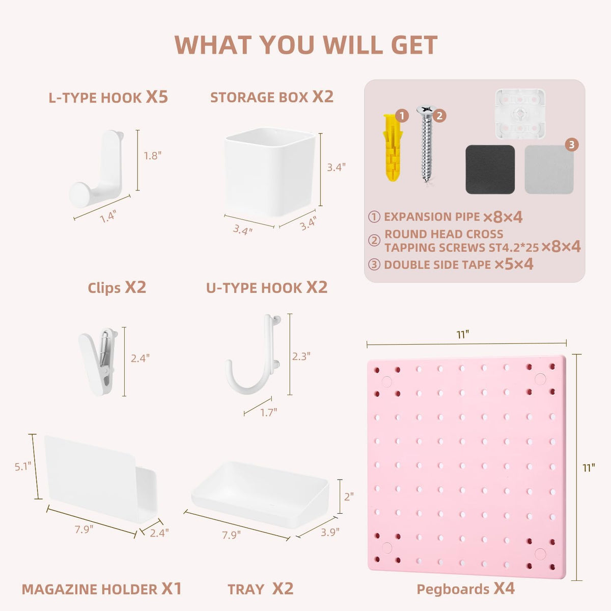 VUSIGN Peg Board Combination Kit 22"x22" Pegboards, Pink