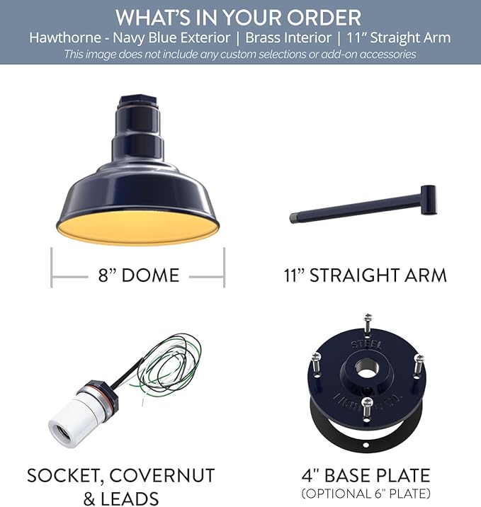 Steel Lighting Co. Hawthorne Barn Light | Outdoor Wall Mounted | 8 inch Dome |