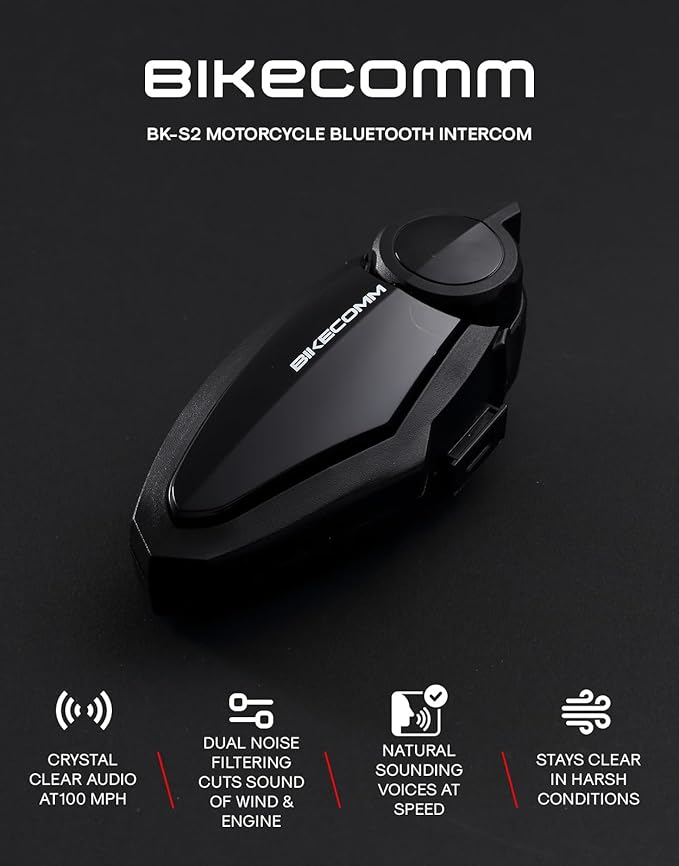 BIKECOMM BK-S2 Motorcycle Bluetooth Headset Intercom – 1200M Range Wireless