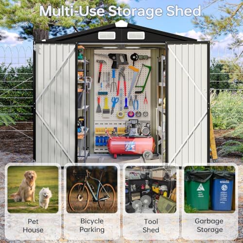 6x4FT Outdoor Storage Shed with Base Black