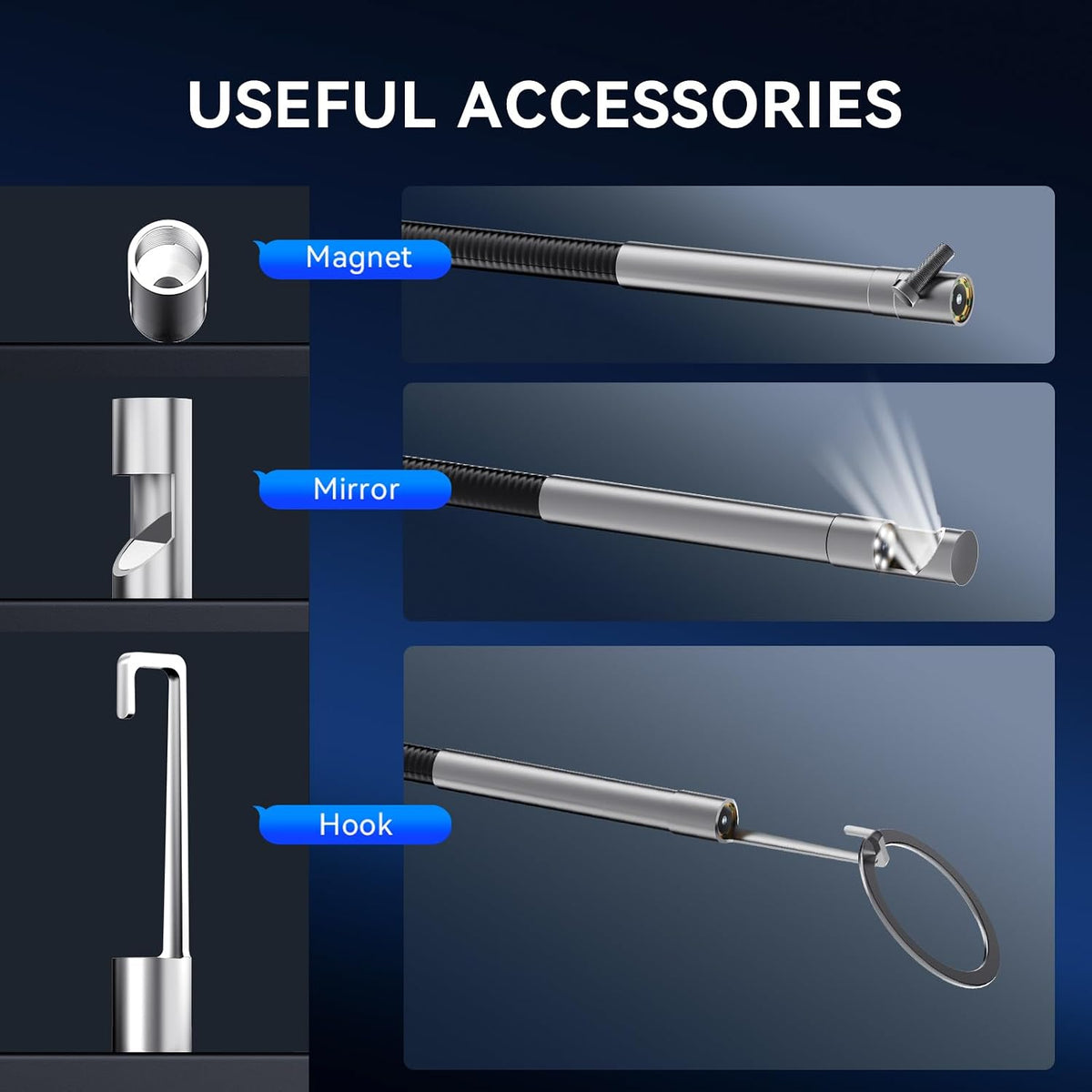 mucar e021 usb endoscope borescope, compatible with pc, front angle view