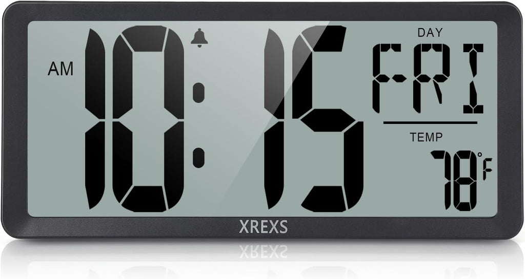 XREXS Large Digital Wall Clock, Battery Operated Alarm Clocks