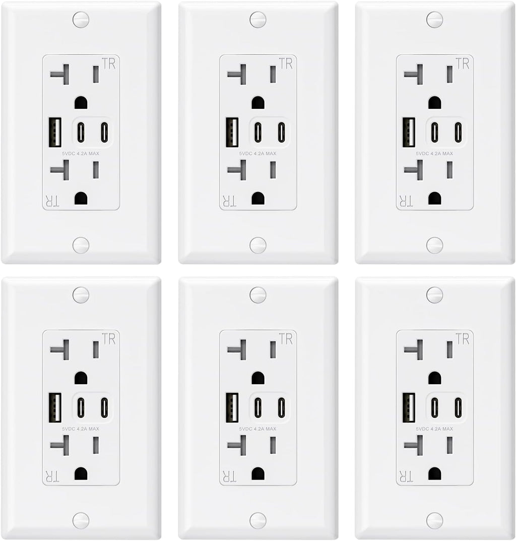 ELEGRP USB Outlets, 20 Amp Wall Outlet (6 Pack)