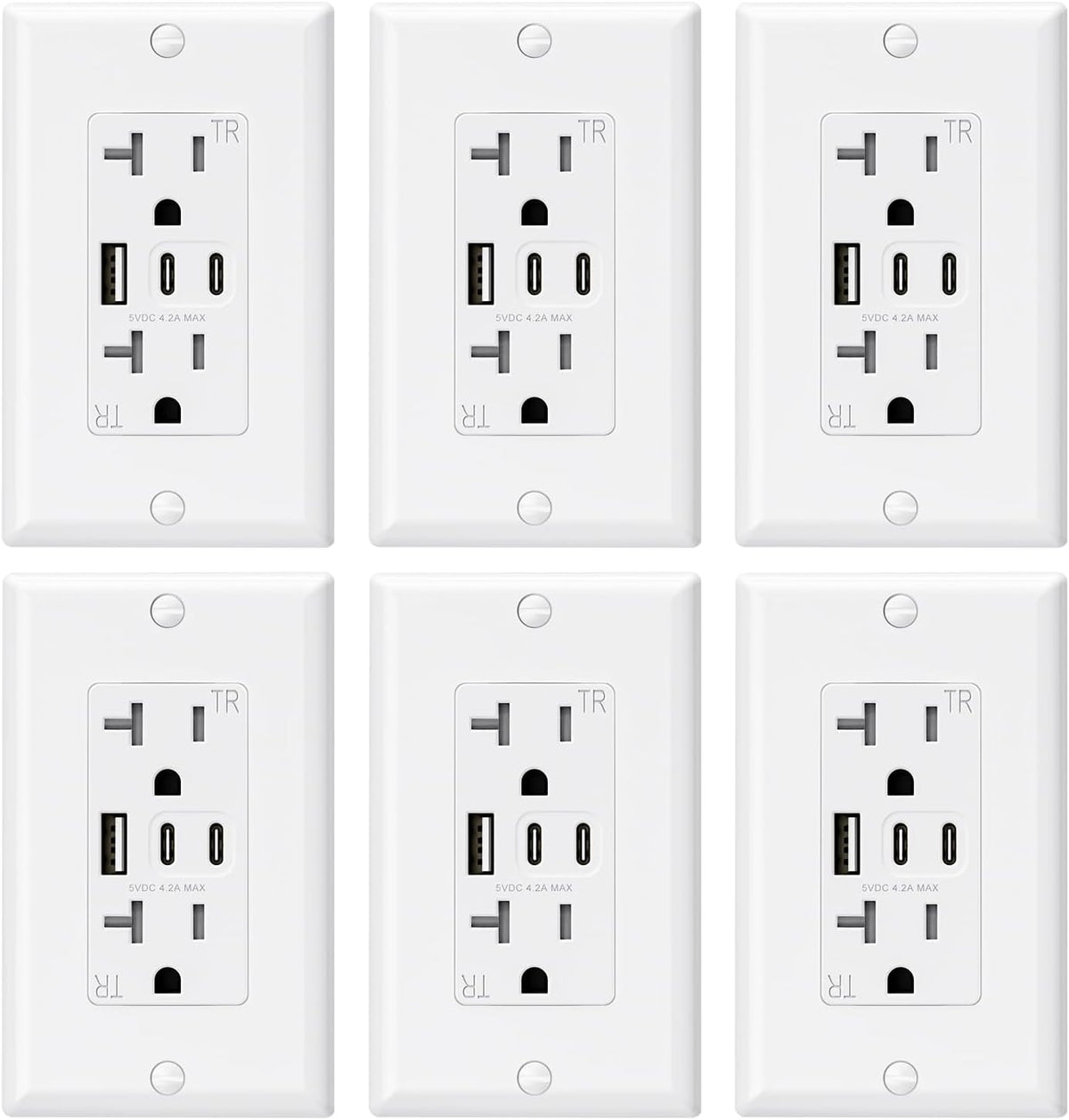 ELEGRP USB Outlets, 20 Amp Wall Outlet (6 Pack)