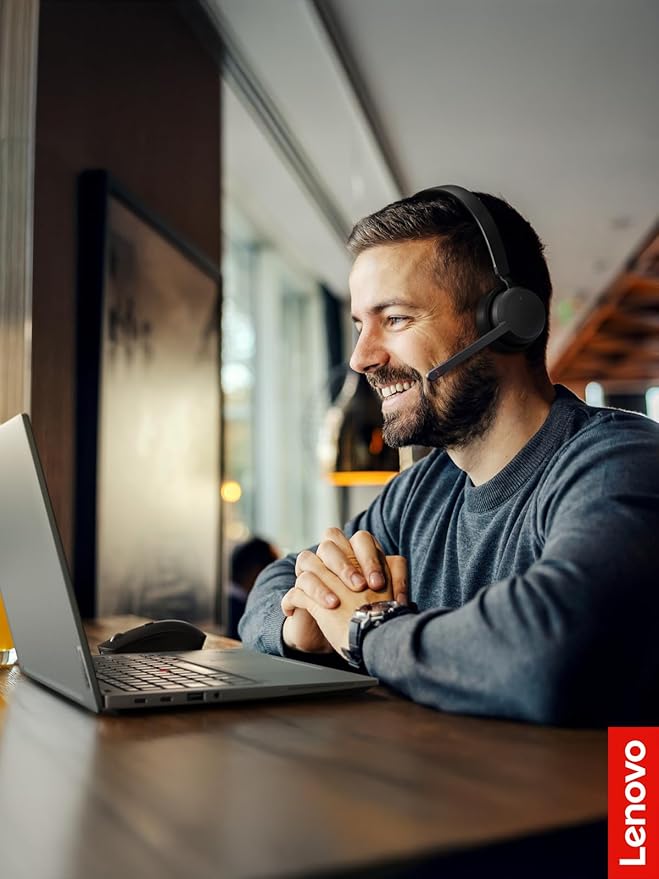 Lenovo Wireless Stereo Headset, Noise Cancelling Mic, 31-Hour Talk & 60-Hour