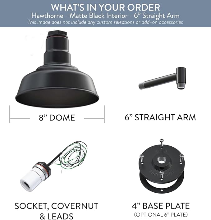 Steel Lighting Co. Hawthorne Barn Light | Outdoor Wall Mounted | 8 inch Dome |