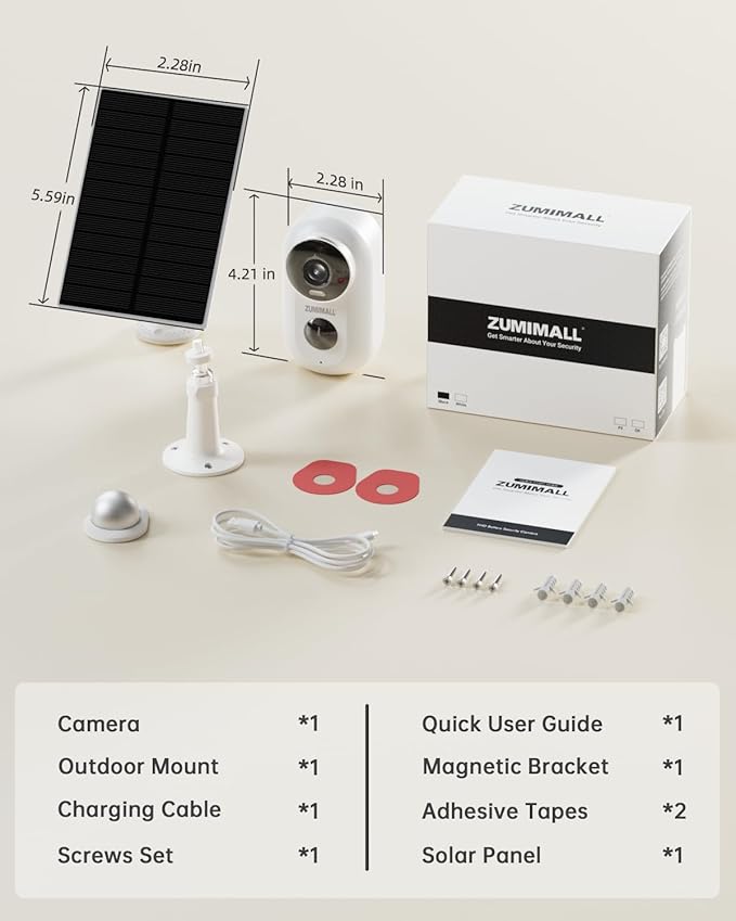 ZUMIMALL Solar Security Cameras Wireless Outdoor, 2K Outdoor Camera Wireless