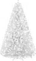 Prelit White Christmas Tree 6ft - White Halloween Tree with 300 LED Lights, 726 PVC Branches, Halloween & Xmas Tree for Holiday Decorations, Metal Stand and Hinged Branches