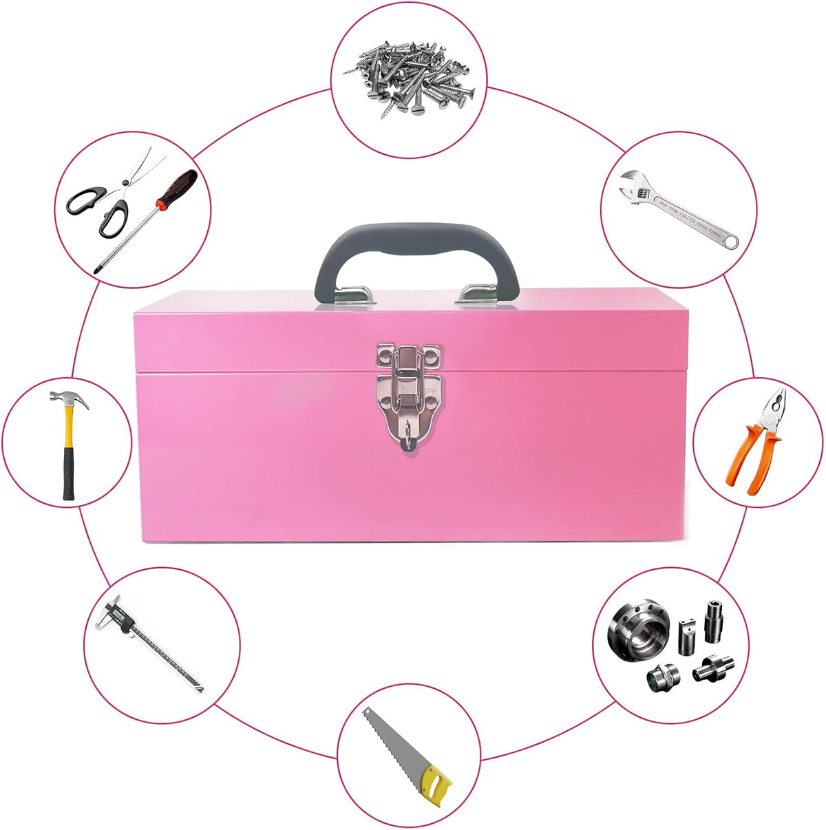 16" portable metal toolbox large tool box 18-gauge showing dimensions