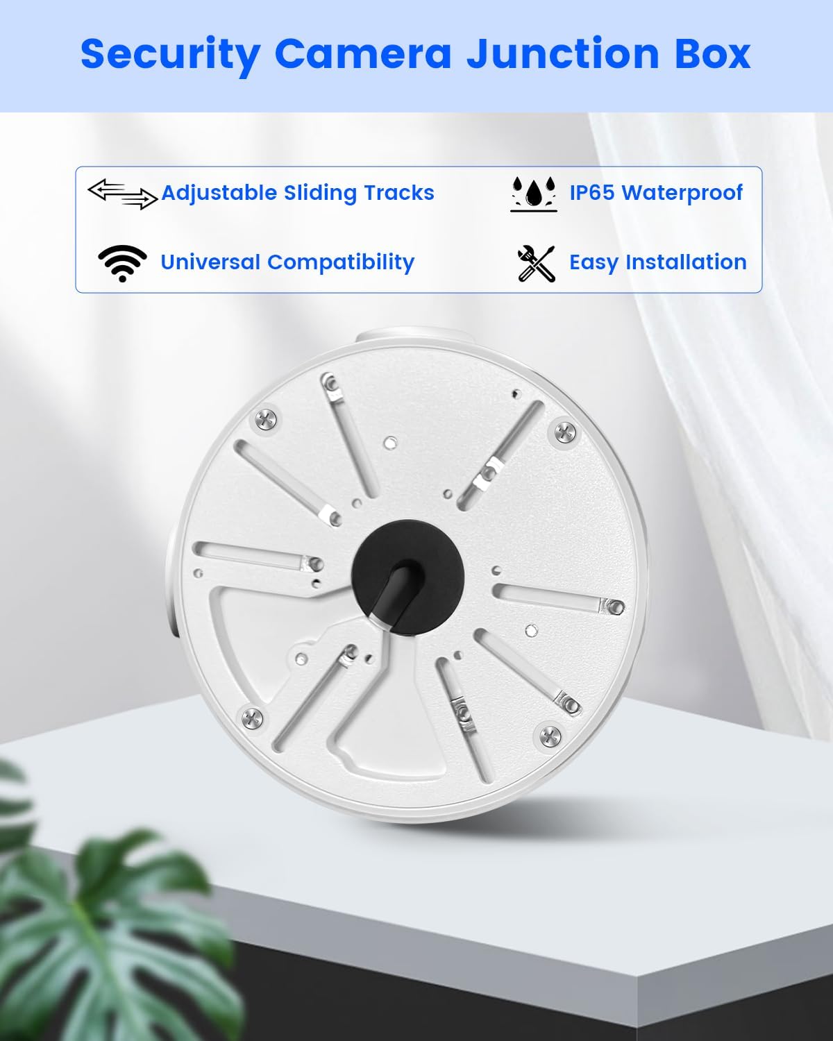 metal universal security camera junction box, cable management, close-up detail