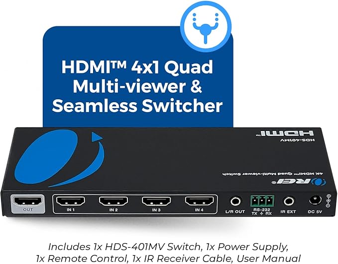 OREI Quad Multi HDMI Viewer 4 in 1 Out HDMI Switcher 4 Ports Seamless Switcher