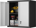 Steel Wall Cabinet, Heavy Duty Hanging Garage Storage Cabinet with Adjustable Shelf & Locking Doors, Wall Mounted Metal Garage Cabinet for Workshop, Utility Room, Shed, Black/Grey