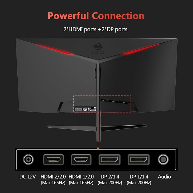 Z-Edge 30" Curved Gaming Monitor, WFHD1080P 200Hz 165Hz Monitor, MPRT 1ms
