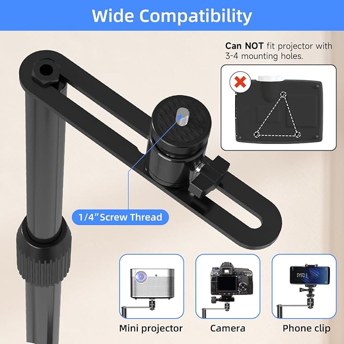 suptek 63.9” Extendable Projector Stand Against Wall Hidden Stand, 360°Swivel