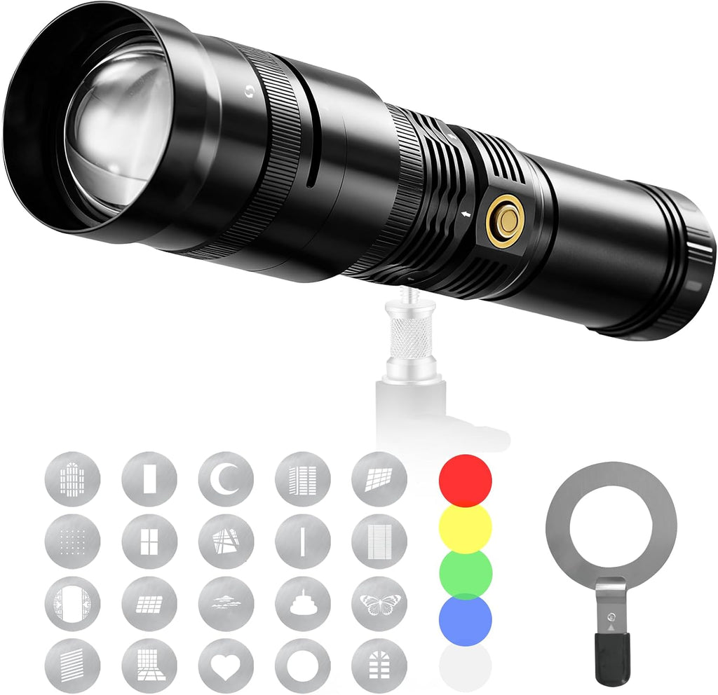 Alluneitter 40W LED Photography Flashlight Aluminum, Professional Imaging Lens
