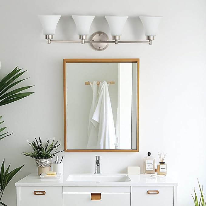 LOUSACE 4 Light Bathroom Vanity Light Brushed Nickel Bathroom Lighting Fixtures