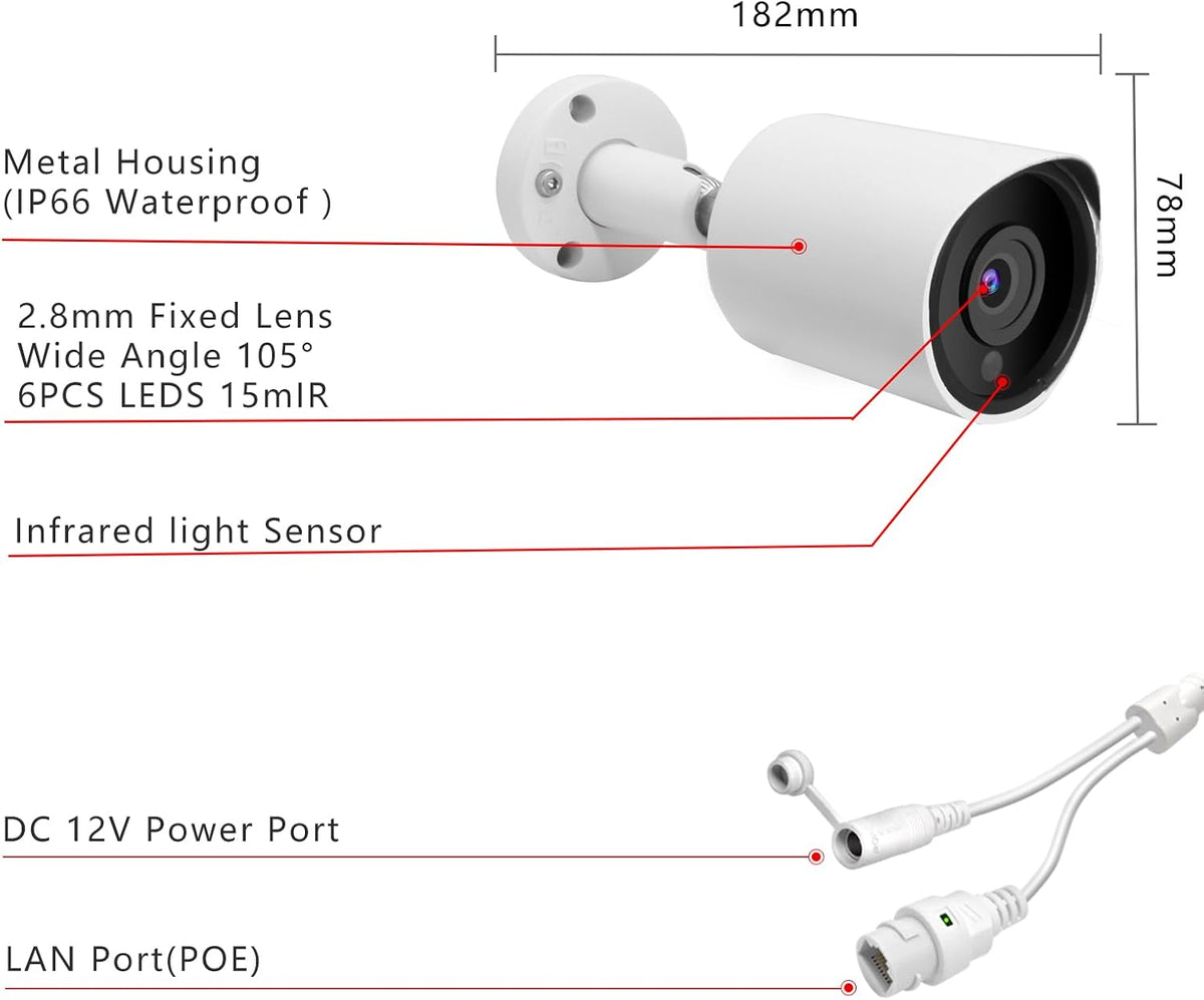 5mp poe ip bullet security camera with 2.8mm, close-up detail