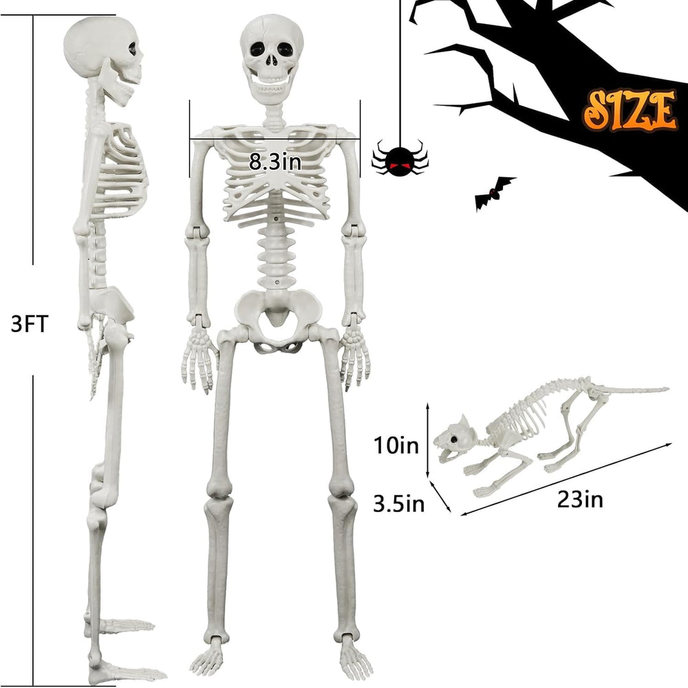 Lighted Human & Cat Skeleton Halloween Decorations Outdoor/Indoor