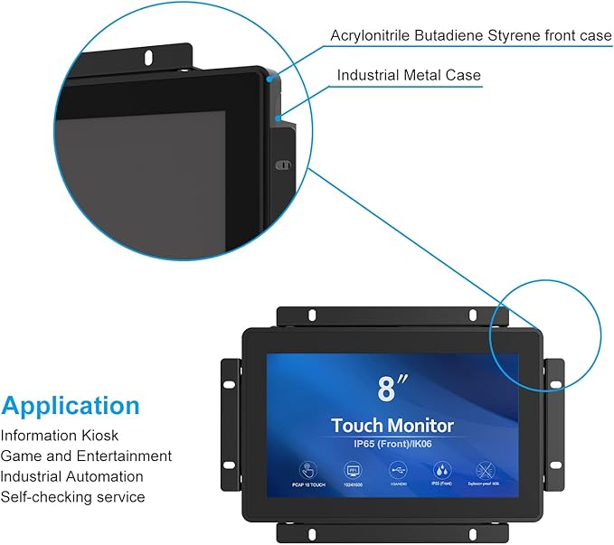 GreenTouch 8 Inch Open Frame 1024x600 HDMI PCAP Touch Monitors