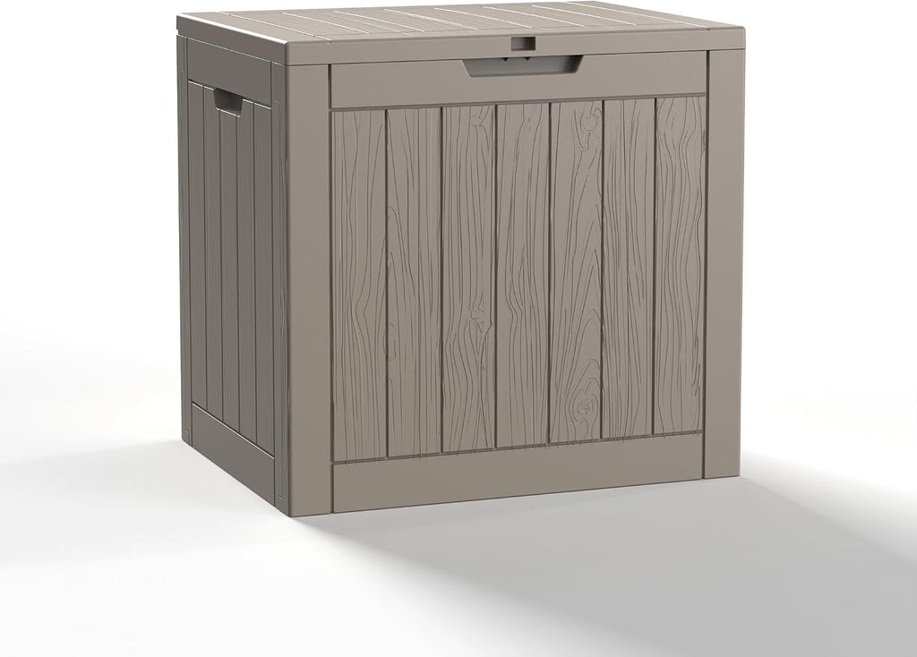 patiozen 30 gallon resin deck box, lockable outdoor shown in use