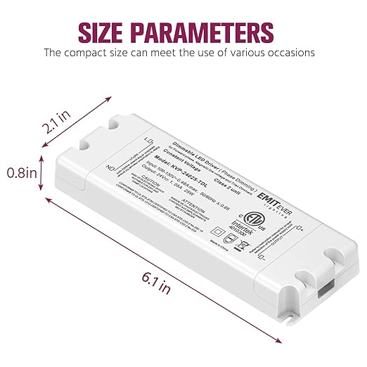 EMITEVER 25W Triac Dimmable Driver, Power Supply, AC 120V to DC 24V Transformer