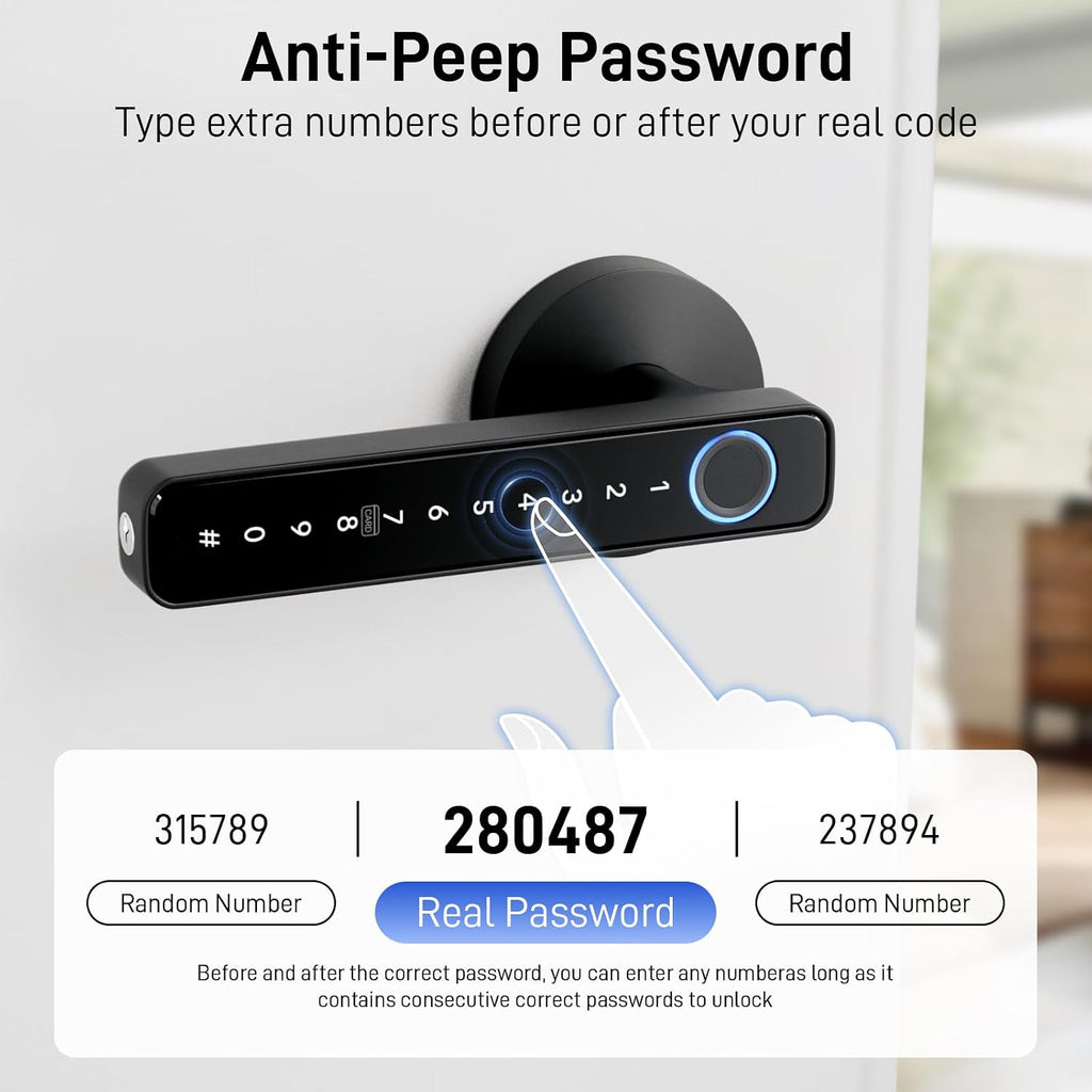 Smart Fingerprint Door Lock with Keypad, Keyless Entry Door Knob with Handle, Biometric Door Lock for Bedroom/Front Door/Apartment, APP Remote Control Black