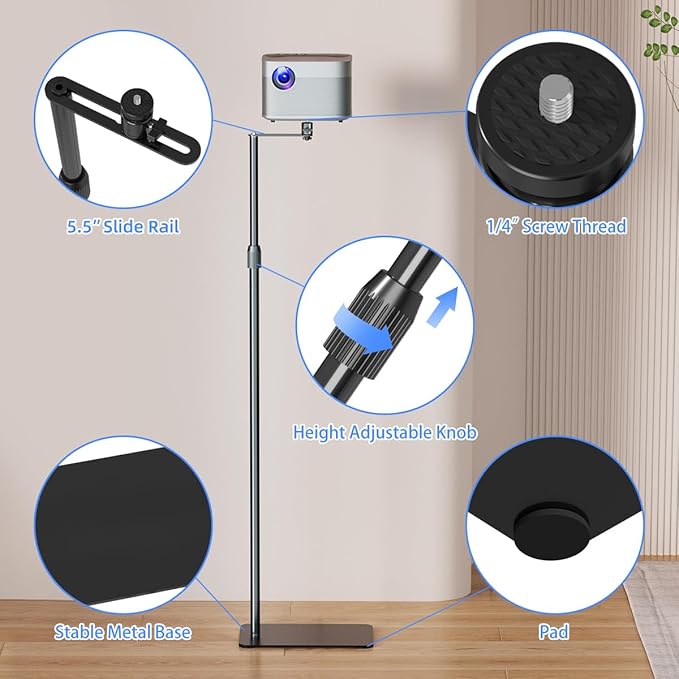 suptek 63.9” Extendable Projector Stand Against Wall Hidden Stand, 360°Swivel