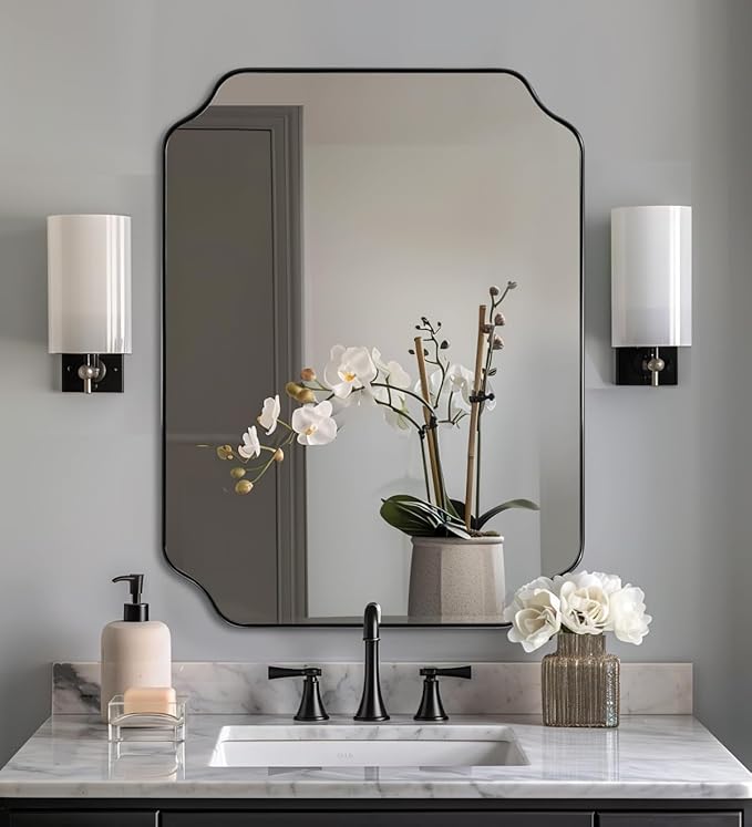 ANDY STAR Black Bathroom Mirror, 22x30 Inch Asymmetrical Mirror, Irregular Wall