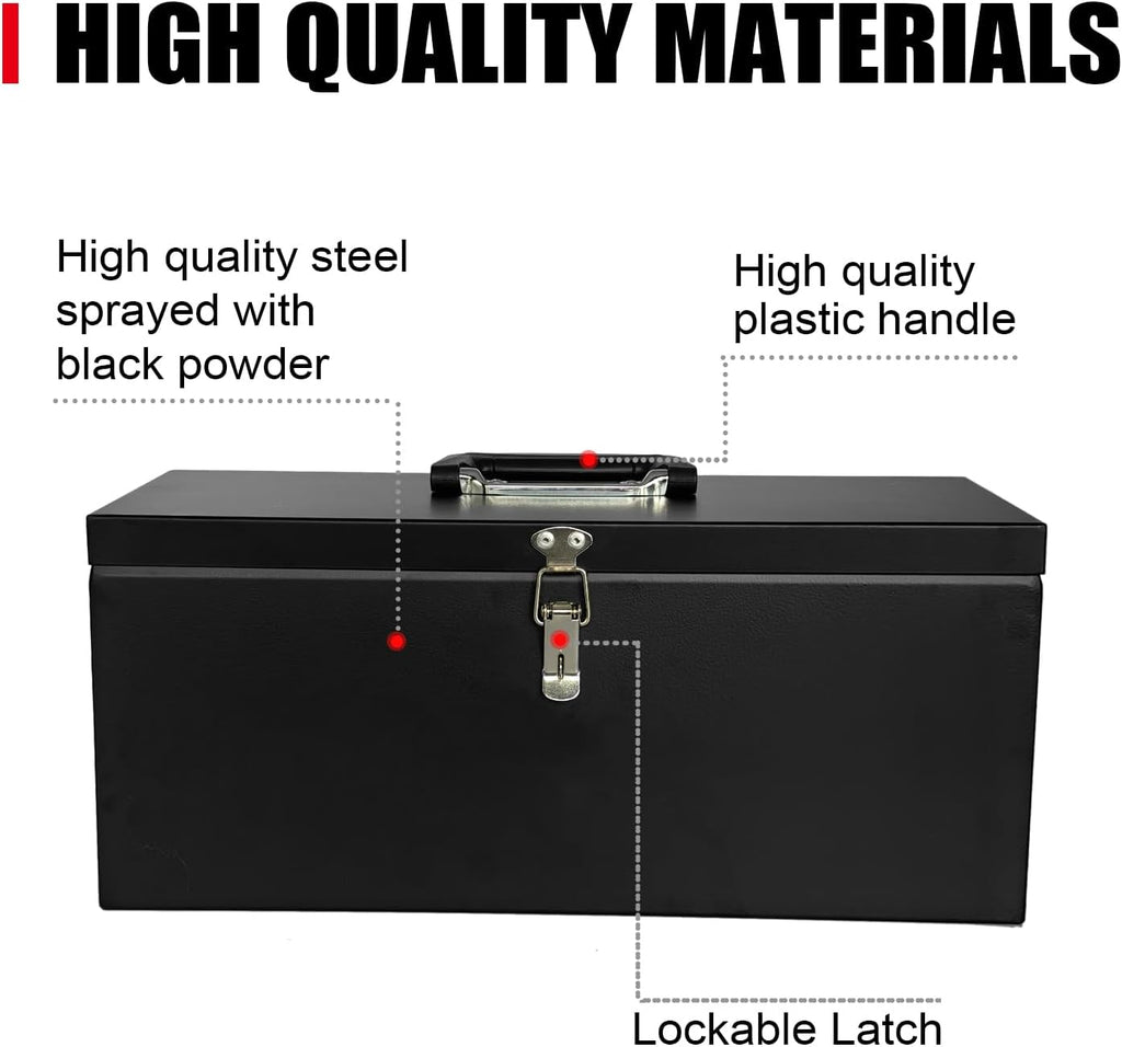 peastorm small steel metal tool box, lockable storage, close-up detail