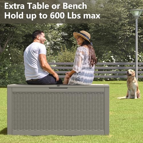 130 Gallon Deck Box,Lockable Outdoor Storage Box Gas Lift,Waterproof,Grey