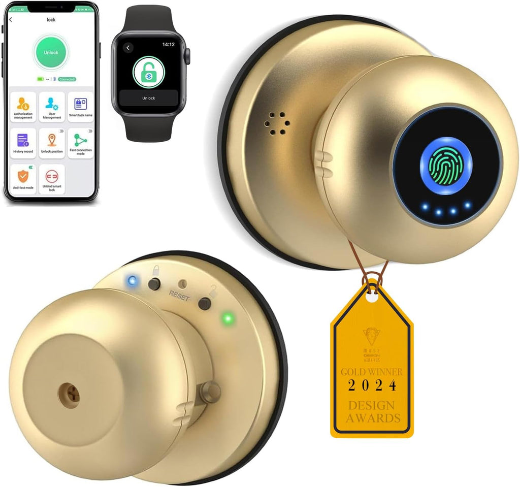 Fingerprint Door Knob, App Keyless Privacy Lock for Bedroom Pantry,
