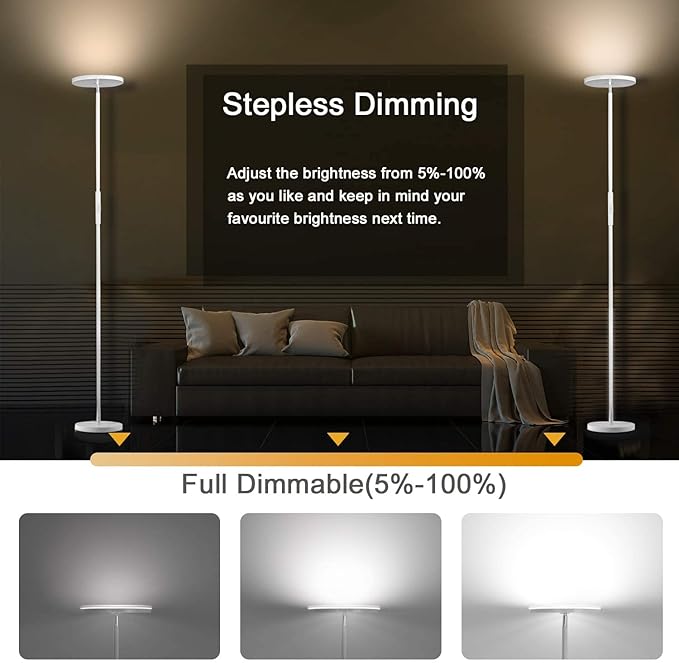 JOOFO Floor Lamp, 30W/2400LM Sky LED Modern Torchiere 3 Color Temperatures