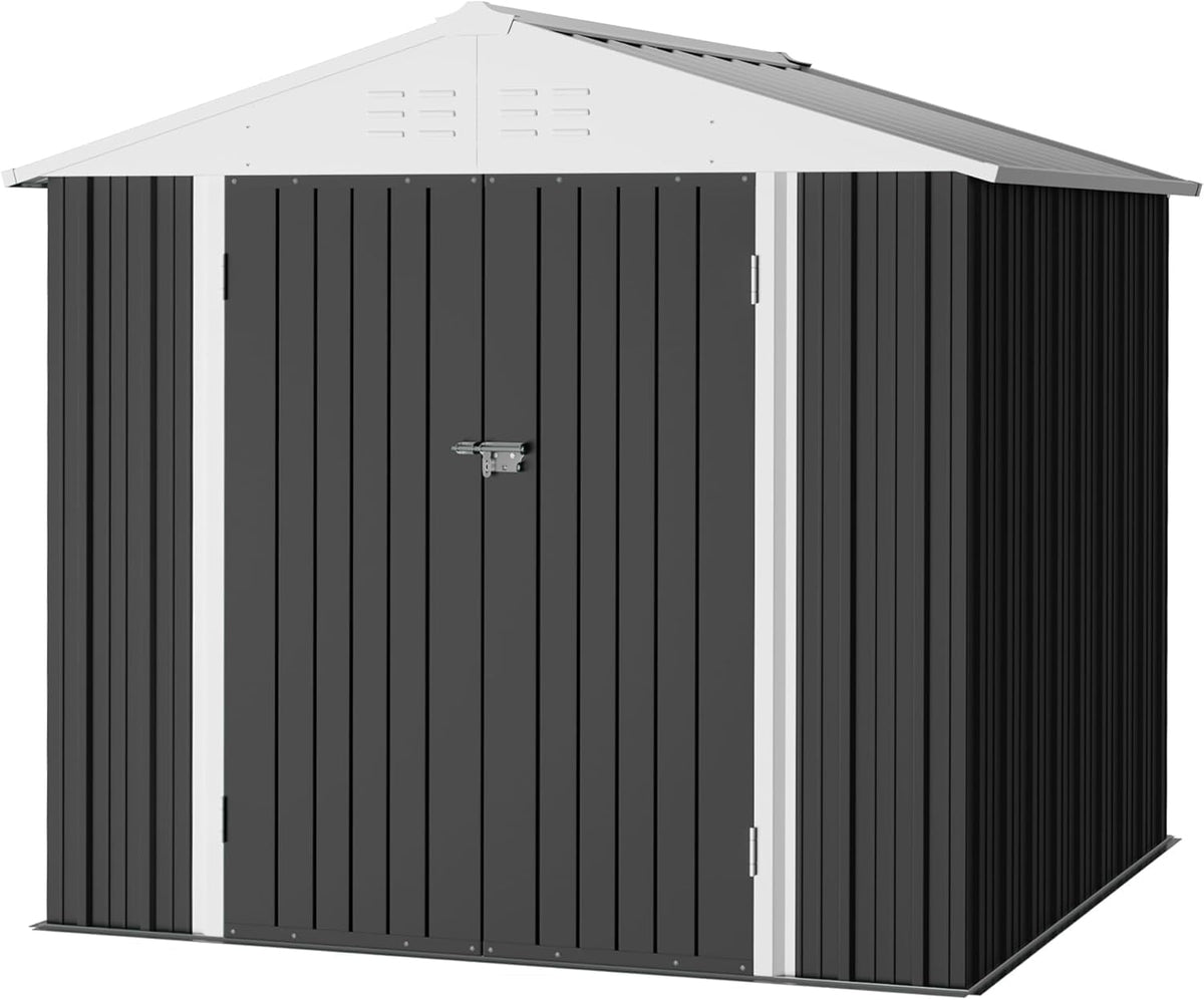 furniwell 6x8 ft outdoor storage shed, metal garden shown in use