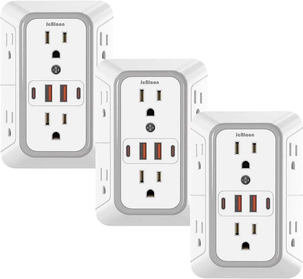 3 Pack Surge Protector Outlet Extender, 6 Outlet Splitter