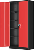 Greenvelly Metal Garage Storage Cabinet, 72" Black Red Tool Steel Locking Cabinet with Doors and 4 Shelves, Tall Cabinets for Garage Storage Systems Lockable File Cabinet for Home Office,Garage
