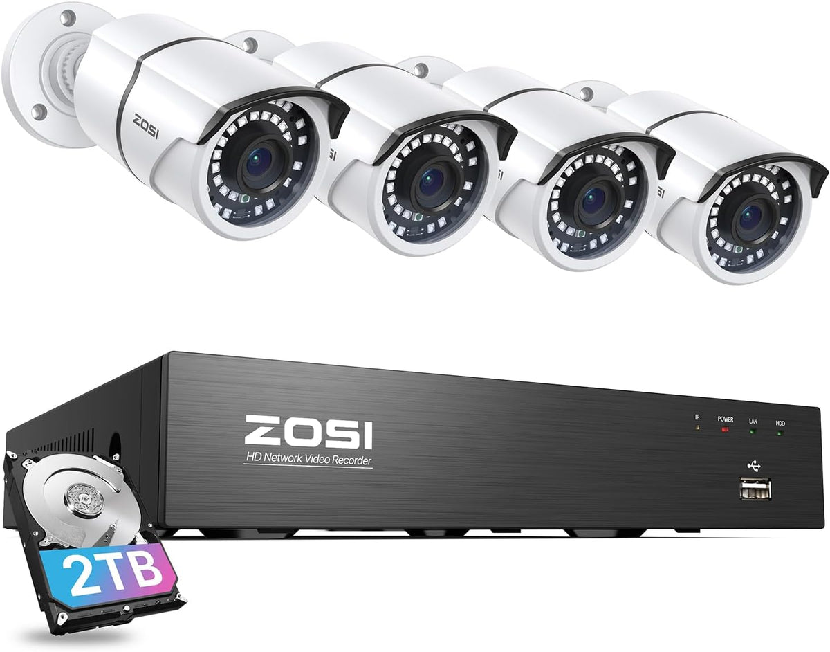 ZOSI 8CH 4K PoE Home Security Camera System with 2TB HDD for Indoor Outdoor