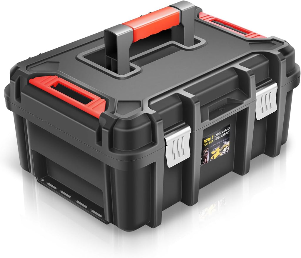 Auto Dynasty 17" Tool Box Lockable, Portable w/Removable Tray, Black/Red