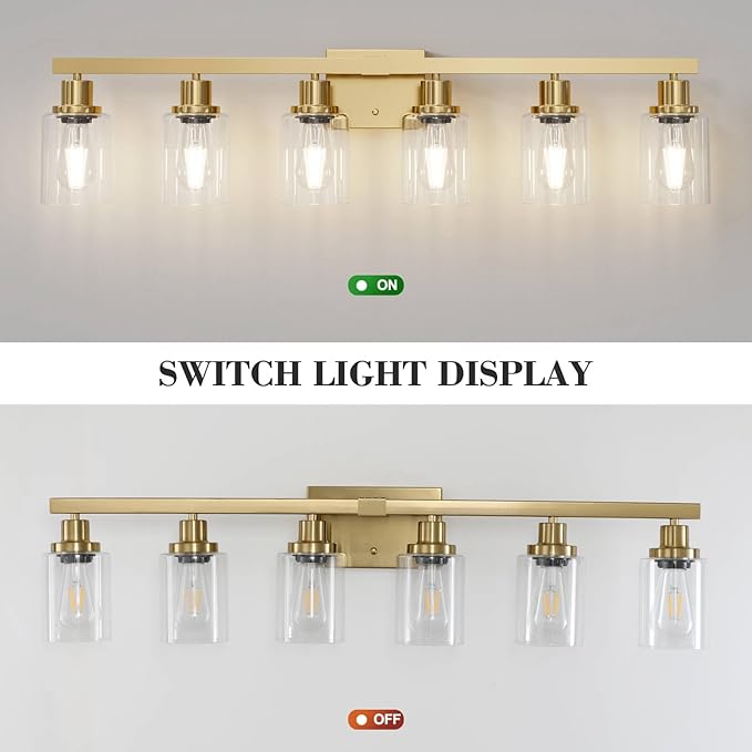 DIKAIDA 6 Light Gold Bathroom Vanity Light, Bathroom Light Fixtures