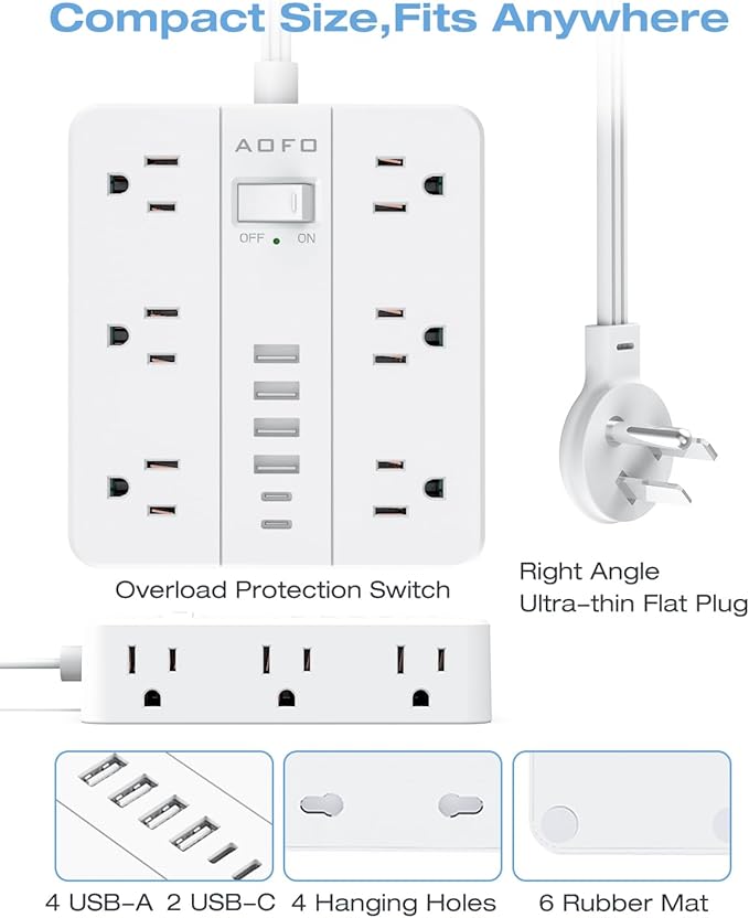 AOFO 25FT Surge Protector Power Strip, 12 AC Outlets