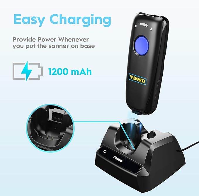 NADAMOO 1D Wireless Barcode Scanner Compatible