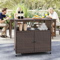 HAPPYGRILL Outdoor Storage Cabinet with Wheels, PE Rattan Patio Buffet Sideboard Bar Cart for Garden, Backyard & Poolside