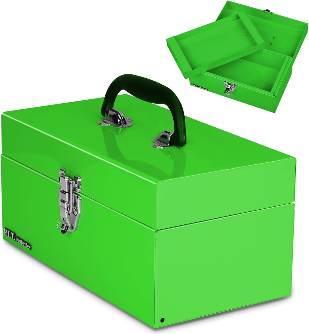 P.I.T. Metal Tool Box 12 Inch,Portable Small Toolbox with Latch,Green