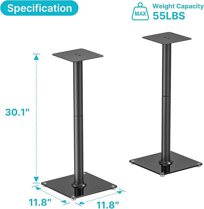 PEGZONE Speaker Stands Pair for Surround Sound, 55 LBS Capacity, 30.1 inch