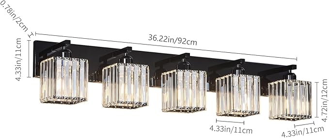 FDPBY Modern Bathroom Vanity Light 5-Lights Plating Black Crystal Bathroom Wall