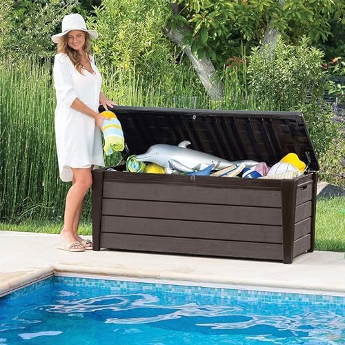Keter Brushwood Outdoor Storage Deck Box,120 Gallon, Brown