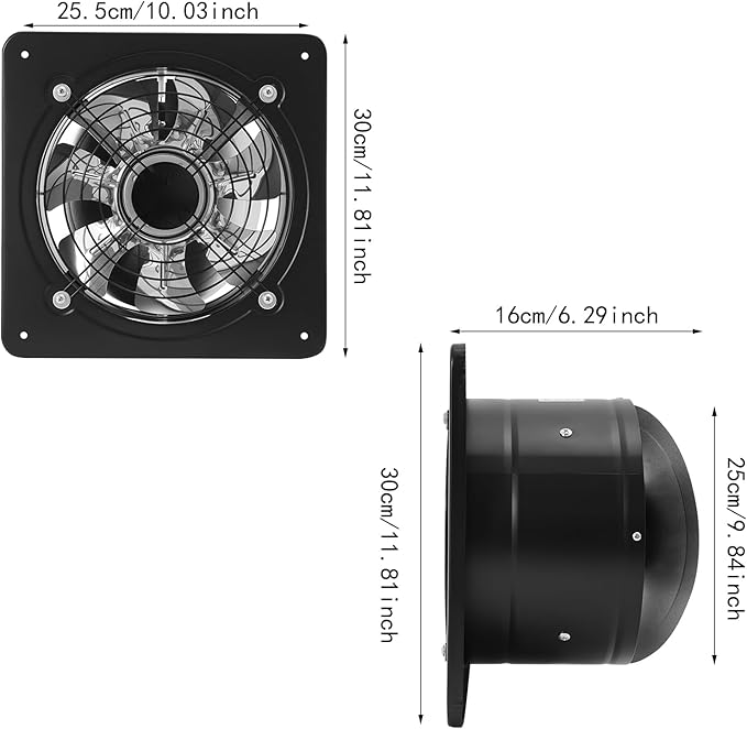 XUFOPLY 9.84 Inch Exhaust Fan, 110V 100W Wall Mounted Vent Fans 2600RPM Kitchen