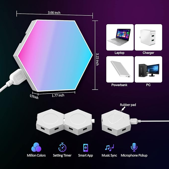 JIMIMORO 12-Pack Hexagon Light Panels – Smart RGB LED Wall Lights