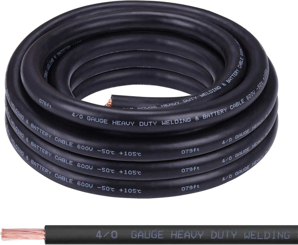 Shirbly 4/0 Gauge Battery Cable, 20FT Black 4/0 AWG Pure Copper Wire Welding